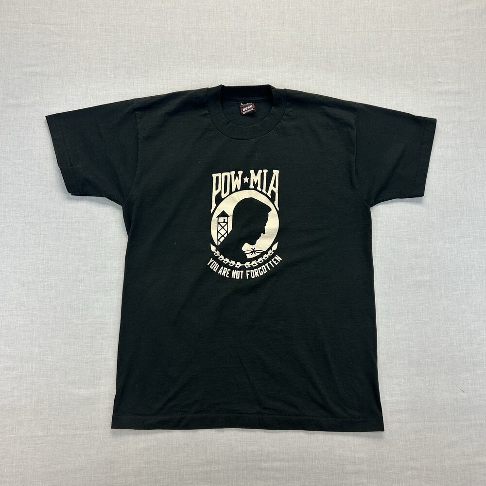 Vintage 90s POW MIA "They Still Wait" T-Shirt Men's Large Black Short Sleeve Tee